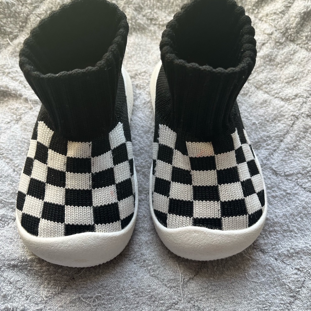 Kids Checkered Slip-On Shoes - Black and White